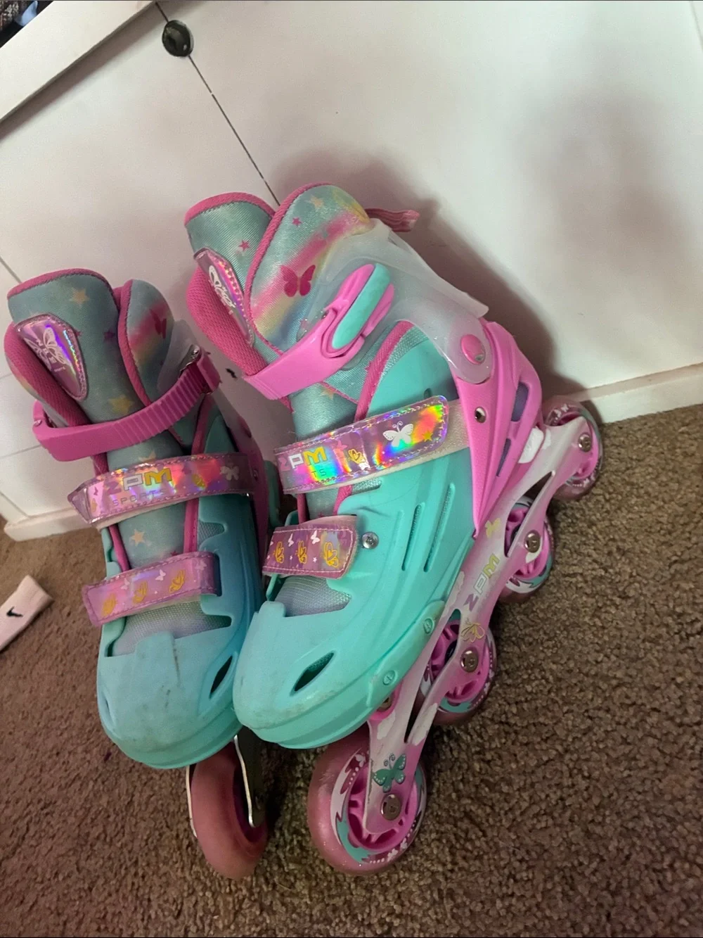 Adjustable Kids Inline Skates - Teal & Pink